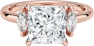 2.00 CT Lab Grown Diamond Engagement Ring with Marquise Side Diamonds, E–F Color VVS2 Clarity, 10K 14K 18K Solid Gold Three-Stone Ring, Proposal & Christmas hookup Gift for Women