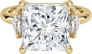 5.00 CT Lab Grown Diamond Engagement Ring with Marquise Side Diamonds, E–F Color VVS2 Clarity, 10K 14K 18K Solid Gold Three-Stone Ring, Proposal & Christmas hookup Gift for Women