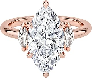 0.5–5 CT Marquise Cut Lab Grown Diamond Engagement Ring with Marquise Side Diamonds, E–F Color VVS2 Clarity, 10K 14K 18K Solid Gold Three-Stone Ring, Proposal & Christmas hookup Gift for Women