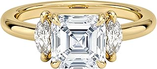 0.5–5 CT Asscher Cut Lab Grown Diamond Engagement Ring with Marquise Side Diamonds, E–F Color VVS2 Clarity, 10K 14K 18K Solid Gold Three-Stone Ring, Proposal & Christmas hookup Gift for Women