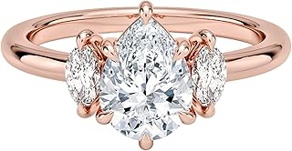 0.5–5 CT Pear Cut Lab Grown Diamond Engagement Ring with Marquise Side Diamonds, E–F Color VVS2 Clarity, 10K 14K 18K Solid Gold Three-Stone Ring, Proposal & Christmas hookup Gift for Women