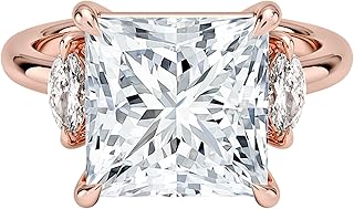 0.5–5 CT Princess Cut Lab Grown Diamond Engagement Ring with Marquise Side Diamonds, E–F Color VVS2 Clarity, 10K 14K 18K Solid Gold Three-Stone Ring, Proposal & Christmas hookup Gift for Women
