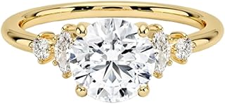 1–5 Carat Lab Grown Diamond Ring VVS2 10K 14K 18K Solid Gold & 925 Sterling Silver Engagement Ring 5-Stone Halo Wedding Bridal Anniversary Christmas Gift for Women(IGI Certified)