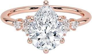 1–5 Carat Lab Grown Diamond Ring VVS2 10K 14K 18K Solid Gold & 925 Sterling Silver Engagement Ring 5-Stone Halo Wedding Bridal Anniversary Christmas Gift for Women(IGI Certified)