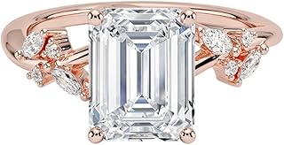 1-5 Carat IGI CERTIFIED Emerald Cut Lab Grown Diamond Ring 10K 14K 18K Solid Gold Nature Inspired Lab Grown Diamond Engagement Ring Christmas Gift For Women (Color:E-F, Clarity: VVS2)