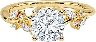 1-5 Carat IGI CERTIFIED Cushion Cut Lab Grown Diamond Ring 10K 14K 18K Solid Gold Nature Inspired Lab Grown Diamond Engagement Ring Christmas Gift For Women (Color:E-F, Clarity: VVS2)