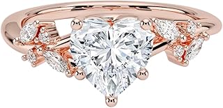 1-5 Carat IGI CERTIFIED Heart Cut Lab Grown Diamond Ring 10K 14K 18K Solid Gold Nature Inspired Lab Grown Diamond Engagement Ring Christmas Gift For Women (Color:E-F, Clarity: VVS2)