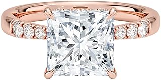 1-5 Carat Princess Cut Lab Grown Diamond Bella Hidden Halo | 10k/14k/18k Solid Gold Engagement Anniversary Wedding Band Ring For Women | Igi Certified E-F Color, Vvs2 Clarity