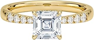 1-5 Carat Asscher Cut Lab Grown Diamond Bella Hidden Halo | 10k/14k/18k Solid Gold Engagement Anniversary Wedding Band Ring For Women | Igi Certified E-F Color, Vvs2 Clarity