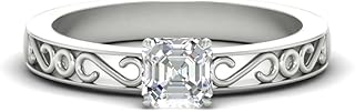 1.20 Ct Asscher Cut Moissanite Engagement Ring For Women VVS1 D Color Vintage Engraved Solitaire Wedding Proposal Anniversary Ring in 10K 14K 18K Gold or 925 Sterling Silver