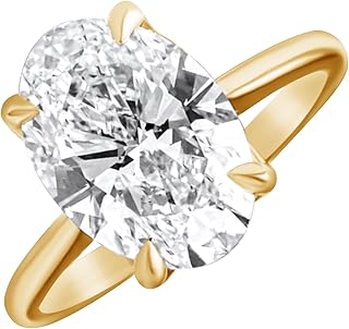DEWBERRY 14K Solid Yellow Gold Diamond 6.00 Lab Grown Solitaire Oval Cut IGI CERTIFIED Diamond Engagement Ring for Women Prong Wedding Anniversary Gold Ring (F-G Color VS Clarity)_Size 6