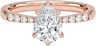 1-5 Carat Pear Cut Lab Grown Diamond Bella Hidden Halo | 10k/14k/18k Solid Gold Engagement Anniversary Wedding Band Ring For Women | Igi Certified E-F Color, Vvs2 Clarity