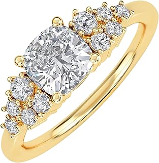 DEWBERRY 3.00 CT IGI Certified Lab Grown Diamond Cushion Cut Solitaire Engagement Ring for Womens | Side Pave Solid 14K Yellow Gold Ring | Anniversary Promise Ring (F-G Color VS Clarity)_Size 9.5