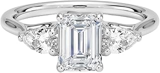 1-5 Carat IGI CERTIFIED Emerald Cut Lab Grown Diamond Ring 10K 14K 18K Solid Gold Trellis Three Stone Pear Lab Grown Diamond Engagement Ring Christmas Gift For Women (Color:E-F, Clarity: VVS2)