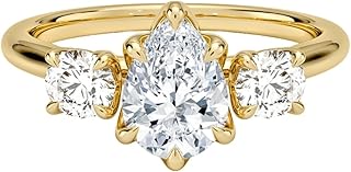 1 Carat Lab Grown Diamond Elodie Perfect Fit Three Stone | 10k/14k/18k Solid Gold Engagement Anniversary Wedding Band Ring For Women | Igi Certified E-F Color, Vvs2 Clarity