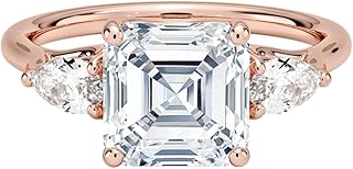 1-5 Carat IGI CERTIFIED Asscher Cut Lab Grown Diamond Ring 10K 14K 18K Solid Gold Trellis Three Stone Pear Lab Grown Diamond Engagement Ring Christmas Gift For Women (Color:E-F, Clarity: VVS2)