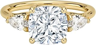 1-5 Carat IGI CERTIFIED Cushion Cut Lab Grown Diamond Ring 10K 14K 18K Solid Gold Trellis Three Stone Pear Lab Grown Diamond Engagement Ring Christmas Gift For Women (Color:E-F, Clarity: VVS2)