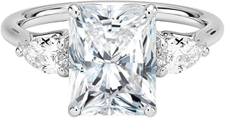 1-5 Carat IGI CERTIFIED Radiant Cut Lab Grown Diamond Ring 10K 14K 18K Solid Gold Trellis Three Stone Pear Lab Grown Diamond Engagement Ring Christmas Gift For Women (Color:E-F, Clarity: VVS2)