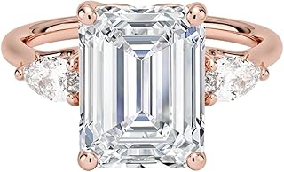 1-5 Carat IGI CERTIFIED Emerald Cut Lab Grown Diamond Ring 10K 14K 18K Solid Gold Trellis Three Stone Pear Lab Grown Diamond Engagement Ring Christmas Gift For Women (Color:E-F, Clarity: VVS2)