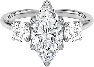 1-5 Carat Marquise Cut Lab Grown Diamond Elodie Perfect Fit Three Stone | 10k/14k/18k Solid Gold Engagement Anniversary Wedding Band Ring For Women | Igi Certified E-F Color, Vvs2 Clarity