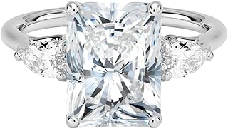 1-5 Carat IGI CERTIFIED Radiant Cut Lab Grown Diamond Ring 10K 14K 18K Solid Gold Trellis Three Stone Pear Lab Grown Diamond Engagement Ring Christmas Gift For Women (Color:E-F, Clarity: VVS2)