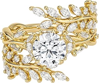 1.00 CT IGI Certified Lab Grown Diamond Engagement Ring, Custom Cut (Asscher/Cushion/Emerald/Marquise/Oval/Pear/Princess/Radiant/Round), E–F Color VVS2 Clarity, Nature Inspired Leaf Design, 10K 14K 18K Solid Gold Ring for Women