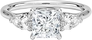 1 Ct IGI Certified Lab Grown Diamond Ring for Women 925 Sterling Silver & 10K 14K 18K Solid Gold Trellis Three Stone Pear Lab Grown Diamond Engagement Ring Christmas Gift For Her (Clarity:VVS2, Color:E-F)