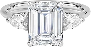 1-5 Carat IGI CERTIFIED Emerald Cut Lab Grown Diamond Ring 10K 14K 18K Solid Gold Trellis Three Stone Pear Lab Grown Diamond Engagement Ring Christmas Gift For Women (Color:E-F, Clarity: VVS2)