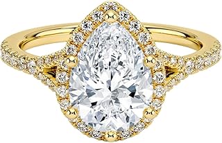 1-3 CT Pear Cut IGI Certified Lab Grown Diamond Ring 10K 14K 18K Solid Gold Halo Half Coverage Lab Grown Diamond Engagement Ring Christmas gift for Women (E-F Color, VVS2 Clarity)