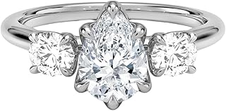 1-5 Carat Pear Cut Lab Grown Diamond Elodie Perfect Fit Three Stone | 10k/14k/18k Solid Gold Engagement Anniversary Wedding Band Ring For Women | Igi Certified E-F Color, Vvs2 Clarity