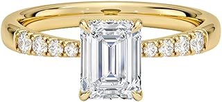 1-5 Carat Emerald Cut Lab Grown Diamond Bella Hidden Halo | 10k/14k/18k Solid Gold Engagement Anniversary Wedding Band Ring For Women | Igi Certified E-F Color, Vvs2 Clarity