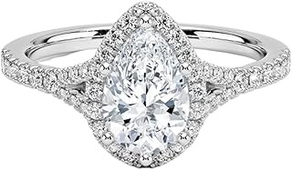 1-3 CT Pear Cut IGI Certified Lab Grown Diamond Ring 10K 14K 18K Solid Gold Halo Half Coverage Lab Grown Diamond Engagement Ring Christmas gift for Women (E-F Color, VVS2 Clarity)