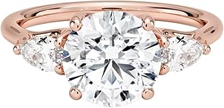 1-5 Carat IGI CERTIFIED Round Cut Lab Grown Diamond Ring 10K 14K 18K Solid Gold Trellis Three Stone Pear Lab Grown Diamond Engagement Ring Christmas Gift For Women (Color:E-F, Clarity: VVS2)