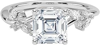 2 Ct IGI Certified Asscher Cut Lab Grown Diamond Ring for Women 10K 14K 18K Solid Gold Nature Inspired Lab Grown Diamond Engagement Ring Christmas Gift For Women (Color:E-F, Clarity:VVS2)