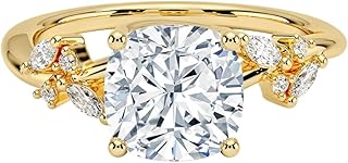 3 Ct IGI Certified Cushion Cut Lab Grown Diamond Ring for Women 10K 14K 18K Solid Gold Nature Inspired Lab Grown Diamond Engagement Ring Christmas Gift For Women (Color:E-F, Clarity:VVS2)