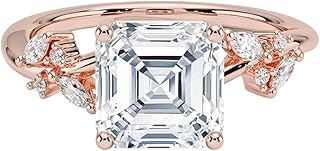 3 Ct IGI Certified Asscher Cut Lab Grown Diamond Ring for Women 10K 14K 18K Solid Gold Nature Inspired Lab Grown Diamond Engagement Ring Christmas Gift For Women (Color:E-F, Clarity:VVS2)