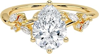 2 Ct IGI Certified Pear Cut Lab Grown Diamond Ring for Women 10K 14K 18K Solid Gold Nature Inspired Lab Grown Diamond Engagement Ring Christmas Gift For Women (Color:E-F, Clarity:VVS2)