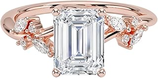 2 Ct IGI Certified Emerald Cut Lab Grown Diamond Ring for Women 10K 14K 18K Solid Gold Nature Inspired Lab Grown Diamond Engagement Ring Christmas Gift For Women (Color:E-F, Clarity:VVS2)