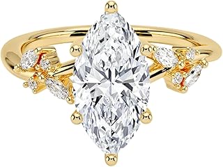 3 Ct IGI Certified Marquise Cut Lab Grown Diamond Ring for Women 10K 14K 18K Solid Gold Nature Inspired Lab Grown Diamond Engagement Ring Christmas Gift For Women (Color:E-F, Clarity:VVS2)