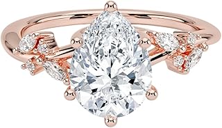 3 Ct IGI Certified Pear Cut Lab Grown Diamond Ring for Women 10K 14K 18K Solid Gold Nature Inspired Lab Grown Diamond Engagement Ring Christmas Gift For Women (Color:E-F, Clarity:VVS2)