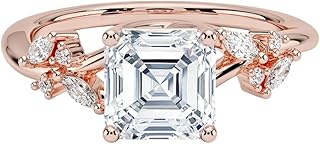 2 Ct IGI Certified Asscher Cut Lab Grown Diamond Ring for Women 10K 14K 18K Solid Gold Nature Inspired Lab Grown Diamond Engagement Ring Christmas Gift For Women (Color:E-F, Clarity:VVS2)