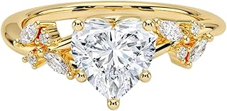 2 Ct IGI Certified Heart Cut Lab Grown Diamond Ring for Women 10K 14K 18K Solid Gold Nature Inspired Lab Grown Diamond Engagement Ring Christmas Gift For Women (Color:E-F, Clarity:VVS2)