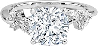 3 Ct IGI Certified Cushion Cut Lab Grown Diamond Ring for Women 10K 14K 18K Solid Gold Nature Inspired Lab Grown Diamond Engagement Ring Christmas Gift For Women (Color:E-F, Clarity:VVS2)