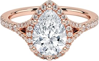 1-3 IGI Certified Lab Grown Diamond Ring 10K 14K 18K Solid Gold Halo Half Coverage Lab Grown Diamond Engagement Ring Christmas gift for Women (Color:E-F, Clarity:VVS2)