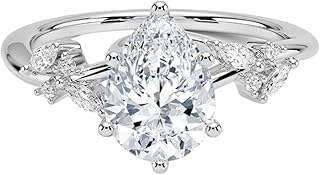 2 Ct IGI Certified Pear Cut Lab Grown Diamond Ring for Women 10K 14K 18K Solid Gold Nature Inspired Lab Grown Diamond Engagement Ring Christmas Gift For Women (Color:E-F, Clarity:VVS2)