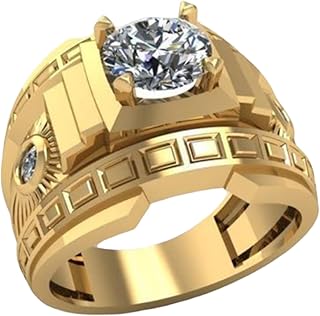 14 Kt, 18 Kt Real Solid Yellow Gold CZ Men'S Engagement Ring - Comfort Fit Classic Gold Ring - Premium Handcrafted Luxury Statement Jewelry