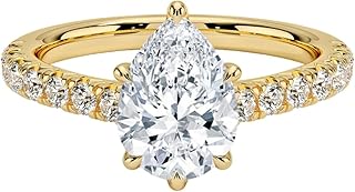 1-2 CT Pear Cut IGI Certified Lab Grown Diamond Ring 10K 14K 18K Solid Gold Half Coverage Lab Grown Diamond Engagement Ring Christmas gift for Women (E-F Color, VVS2 Clarity)